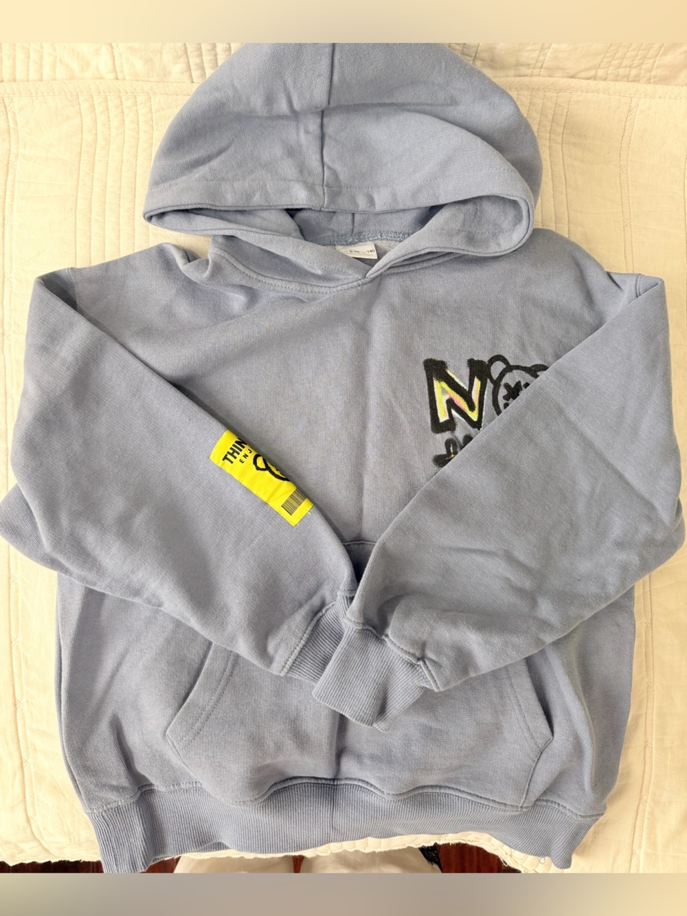 Zara Light Blue Kids Hoodie Pajama Top with Yellow Graphic